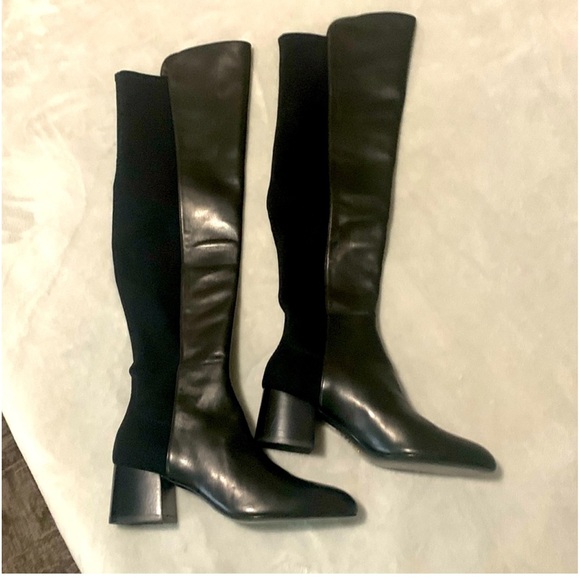 Stuart Weitzman Shoes - Stuart Weitzman Black Leather & Elastic Fabric Tall Boots